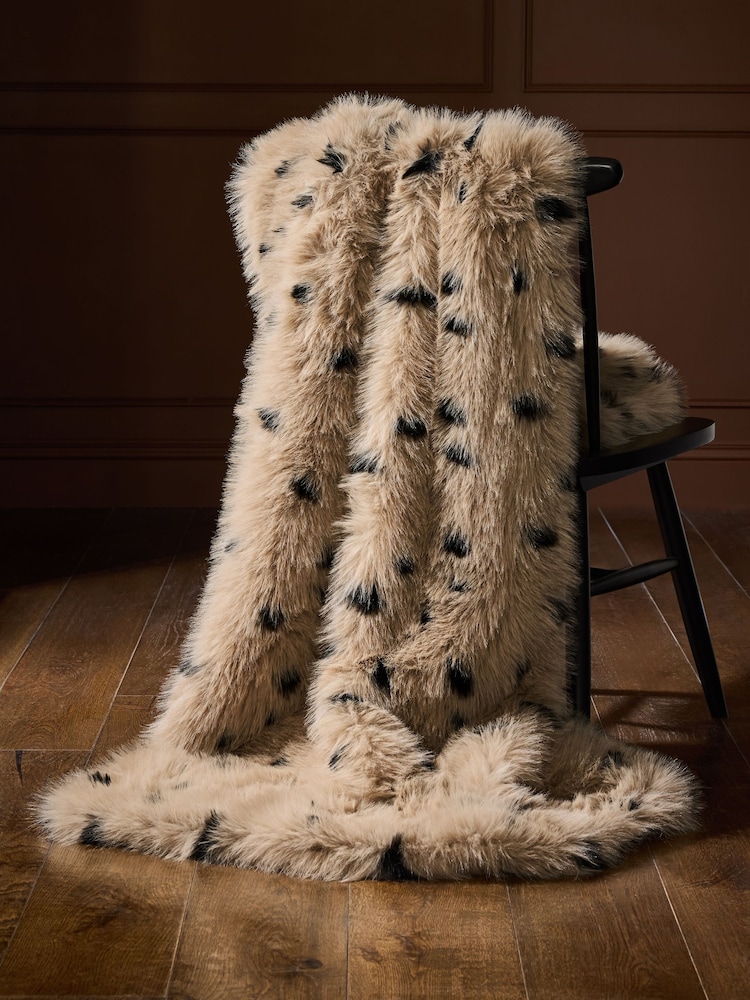 Natural Polka Dot Long Faux Fur Throw - Image 2 of 6