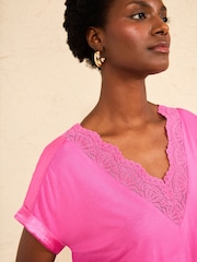 Love & Roses Pink Lace And Satin Detail Short Sleeve Jersey Pyjama's - Image 2 of 4