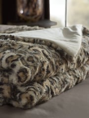 Brown Faux Fur Leopard Print Swirl Throw - Image 4 of 7