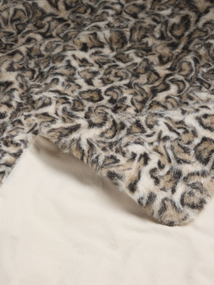 Brown Faux Fur Leopard Print Swirl Throw - Image 7 of 7