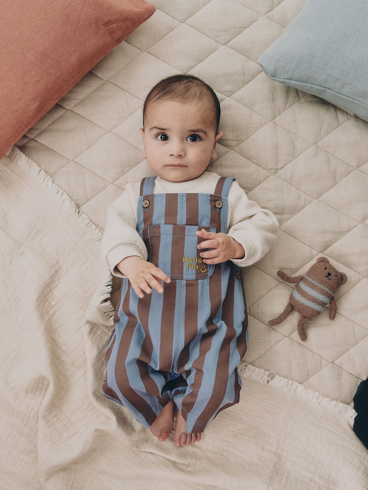 Blue/Brown Stripe Baby Twill Dungarees and Bodysuit Set (0mths-2yrs) - Image 1 of 4 Blue/Brown Stripe Baby Twill Dungarees and Bodysuit Set (0mths-2yrs) - Image 1 of 4