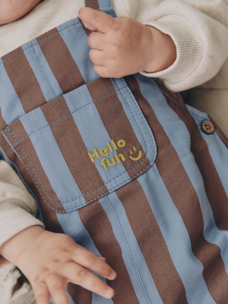 Blue/Brown Stripe Baby Twill Dungarees and Bodysuit Set (0mths-2yrs) - Image 2 of 4 Blue/Brown Stripe Baby Twill Dungarees and Bodysuit Set (0mths-2yrs) - Image 2 of 4