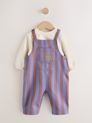 Blue/Brown Stripe Baby Twill Dungarees and Bodysuit Set (0mths-2yrs) - Image 5 of 10