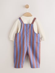 Blue/Brown Stripe Baby Twill Dungarees and Bodysuit Set (0mths-2yrs) - Image 6 of 10