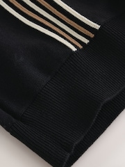 Black Stripe Knitted Zip Neck Short Sleeve Polo Shirt - Image 10 of 10