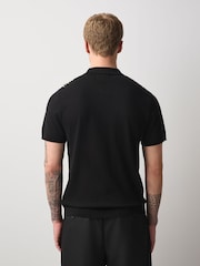 Black Stripe Knitted Zip Neck Short Sleeve Polo Shirt - Image 4 of 10