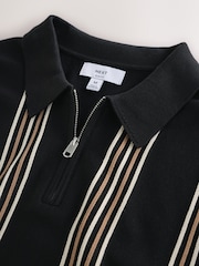 Black Stripe Knitted Zip Neck Short Sleeve Polo Shirt - Image 8 of 10