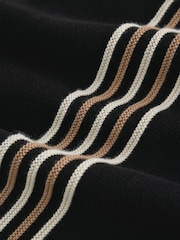 Black Stripe Knitted Zip Neck Short Sleeve Polo Shirt - Image 9 of 10