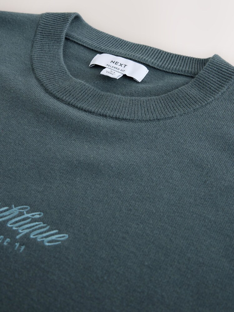 Sage Green Graphic Relaxed Fit N. Premium Ultrasoft Smart Knitted T-Shirt - Image 3 of 3 Sage Green Graphic Relaxed Fit N. Premium Ultrasoft Smart Knitted T-Shirt - Image 3 of 3