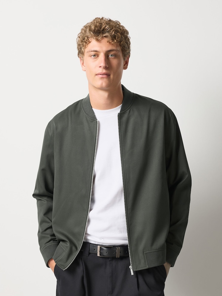 Green Regular Fit Smart Bomber Jacket - Image 1 of 10 Green Regular Fit Smart Bomber Jacket - Image 1 of 10