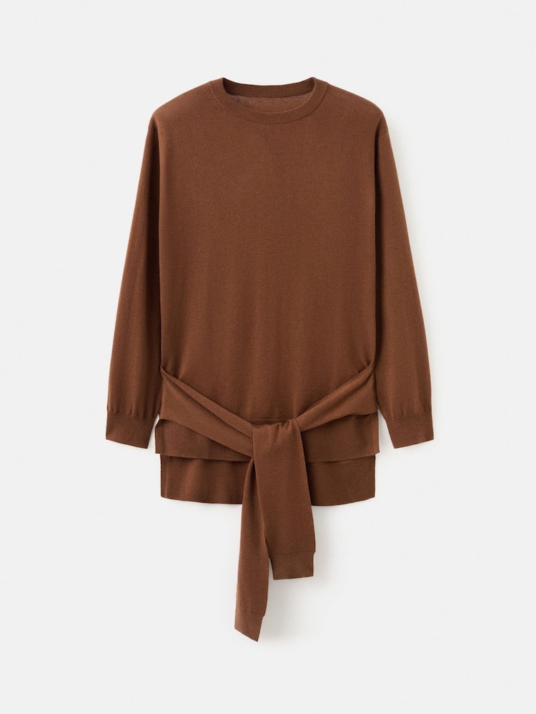 Mango Brown Tie Detail Longline Jumper - Image 5 of 5