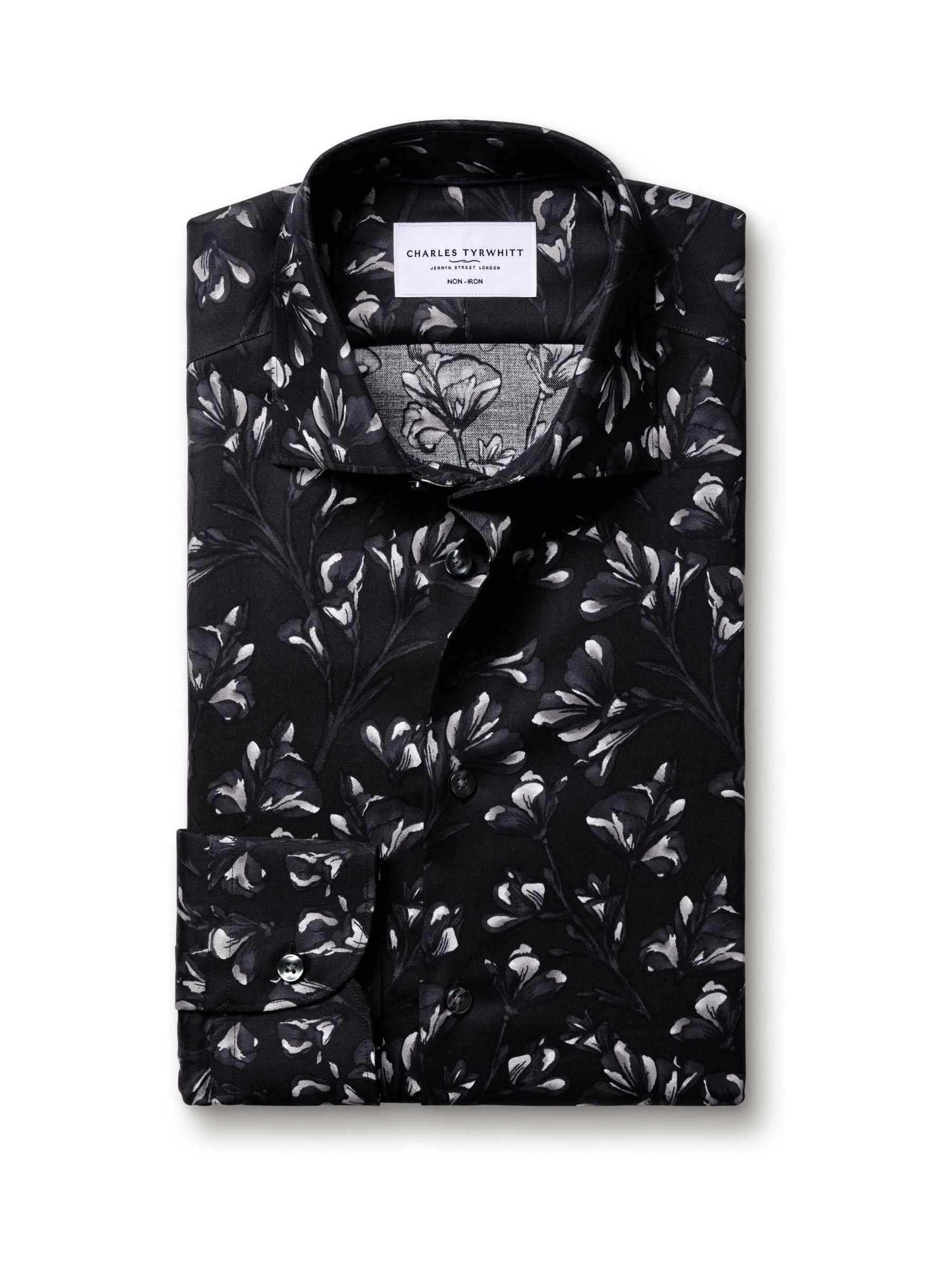 Buy Charles Tyrwhitt Black Non-Iron Stretch Floral Print Shirt