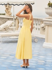 Lipsy Yellow Strappy Scoop Neck Waisted Full Skirt Midi Dress - Image 4 of 4