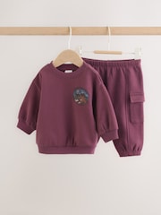 Burgundy Red Bear Baby Sweatshirt and Joggers Set (0mths-2yrs) - Image 1 of 16