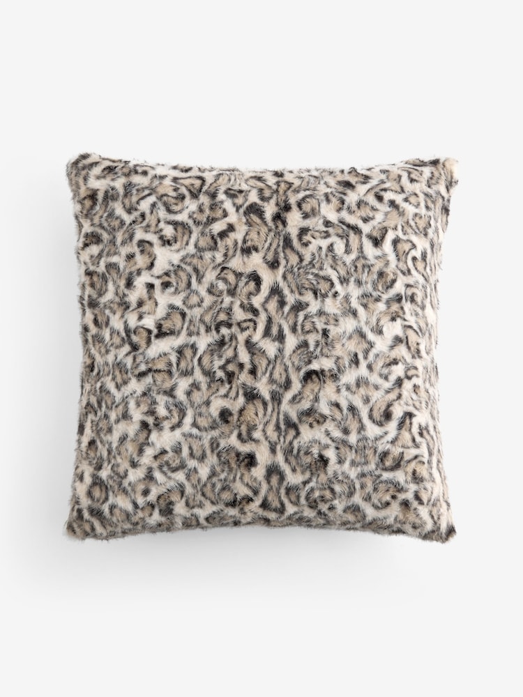 Brown Faux Fur Leopard Print Swirl Cushion - Image 4 of 4