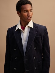 Navy Blue Regular Fit Double Breasted Corduroy Blazer - Image 1 of 12