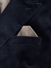 Navy Blue Regular Fit Double Breasted Corduroy Blazer - Image 10 of 12