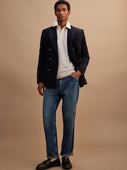 Navy Blue Regular Fit Double Breasted Corduroy Blazer - Image 3 of 12