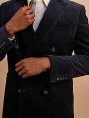 Navy Blue Regular Fit Double Breasted Corduroy Blazer - Image 4 of 12