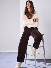 Chocolate Brown Barrel Leg Soft Cord Trousers - Image 1 of 7