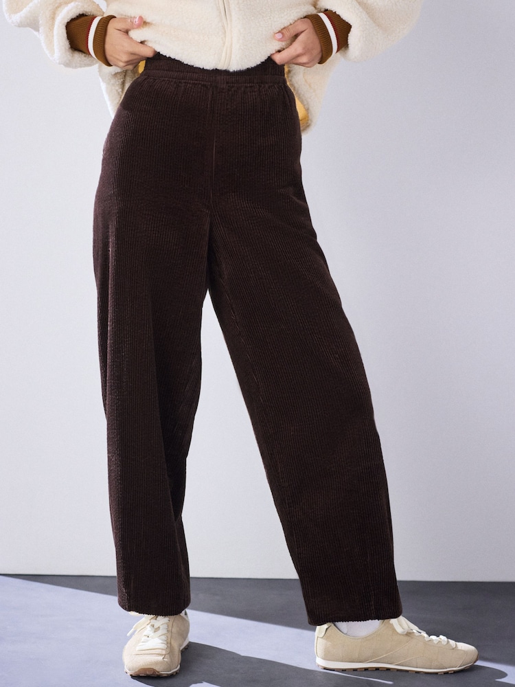 Chocolate Brown Barrel Leg Soft Cord Trousers - Image 2 of 7 Chocolate Brown Barrel Leg Soft Cord Trousers - Image 2 of 7