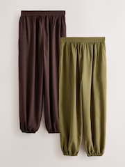Marron chocolat/vert kaki - Lot de 2 pantalons ballon avec lin - Image 1 de 10