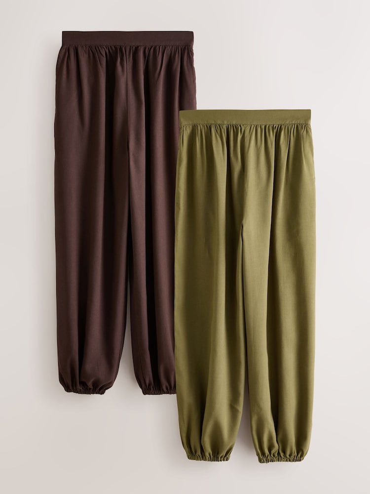 Marron chocolat/vert kaki - Lot de 2 pantalons ballon avec lin - Image 1 de 10