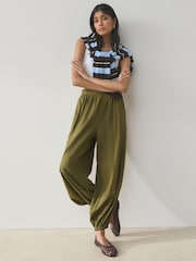 Marron chocolat/vert kaki - Lot de 2 pantalons ballon avec lin - Image 2 de 10