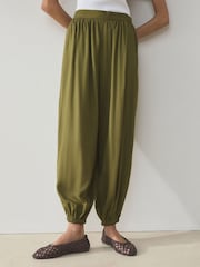 Marron chocolat/vert kaki - Lot de 2 pantalons ballon avec lin - Image 3 de 10