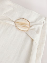 Ekru - Kətan parçadan hazırlanmış geniş ayaq bükülü şalvar - 7şəkildən 6 şəkil