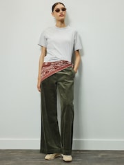Khaki Green Wide Leg Soft Cord Trousers - Image 1 of 8