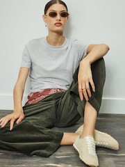 Khaki Green Wide Leg Soft Cord Trousers - Image 2 of 8