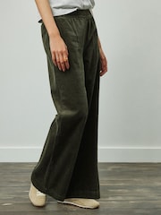 Khaki Green Wide Leg Soft Cord Trousers - Image 3 of 8