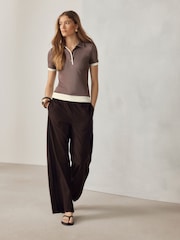 Chocolate Brown Pinstripe Wide Leg Trousers with Side Stripes - Image 2 of 9
