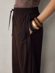 Chocolate Brown Pinstripe Wide Leg Trousers with Side Stripes - Image 5 of 9