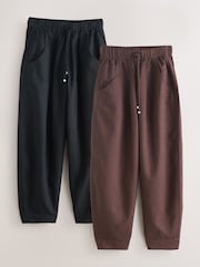 Black/Chocolate Brown Barrel Leg Linen Cotton Blend Trousers 2 Pack - Image 1 of 10