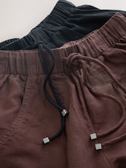 Black/Chocolate Brown Barrel Leg Linen Cotton Blend Trousers 2 Pack - Image 9 of 10