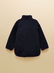Joules Girls' Sadie Navy Longline Borg Fleece Jacket - Image 3 of 5