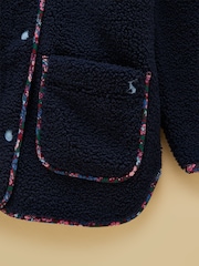 Joules Girls' Sadie Navy Longline Borg Fleece Jacket - Image 4 of 5