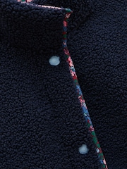 Joules Girls' Sadie Navy Longline Borg Fleece Jacket - Image 5 of 5