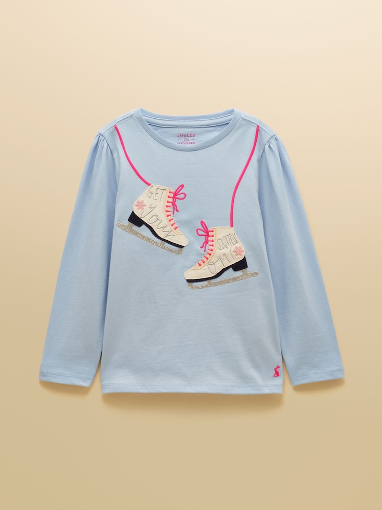 Joules Girls' Ava Blue Applique Long Sleeve Top - Image 1 of 4 Joules Girls' Ava Blue Applique Long Sleeve Top - Image 1 of 4
