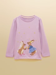 Joules Girls' Ava Lilac Purple Applique Long Sleeve Top - Image 1 of 3