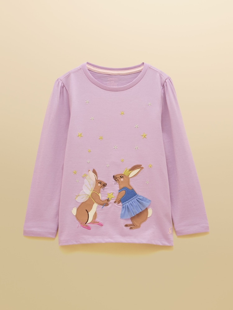 Joules Girls' Ava Lilac Purple Applique Long Sleeve Top - Image 1 of 3