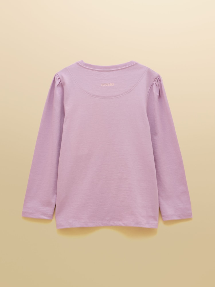 Joules Girls' Ava Lilac Purple Applique Long Sleeve Top - Image 2 of 3