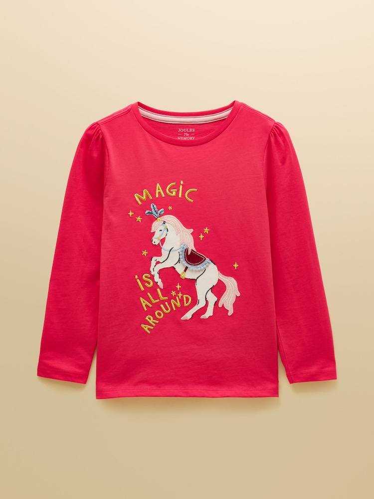 Joules Girls' Ava Pink Applique Long Sleeve Top - Image 1 of 5 Joules Girls' Ava Pink Applique Long Sleeve Top - Image 1 of 5