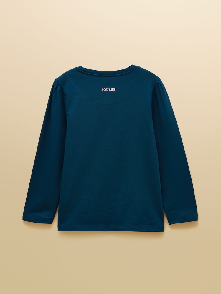 Joules Girls' Ava Teal Blue Applique Long Sleeve Top - Image 2 of 5 Joules Girls' Ava Teal Blue Applique Long Sleeve Top - Image 2 of 5