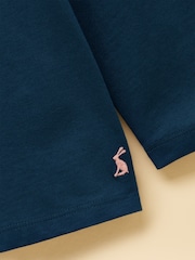 Joules Girls' Ava Teal Blue Applique Long Sleeve Top - Image 4 of 5