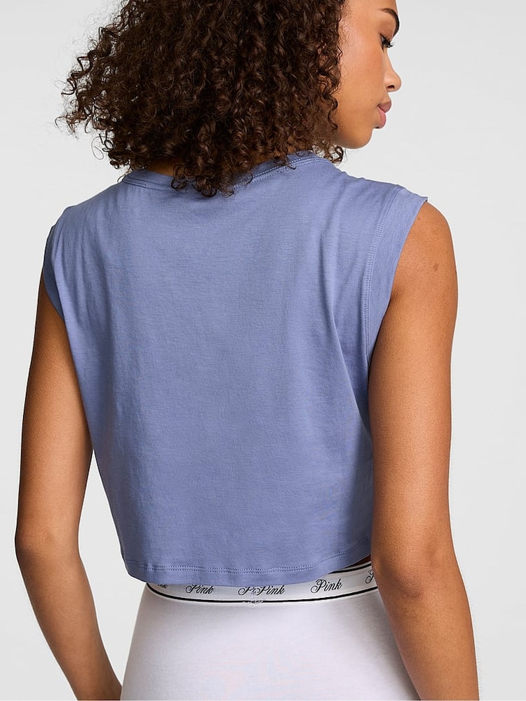 Victoria's Secret Pink Dusty Iris Blue Jersey Pyjama Top - Image 2 of 2