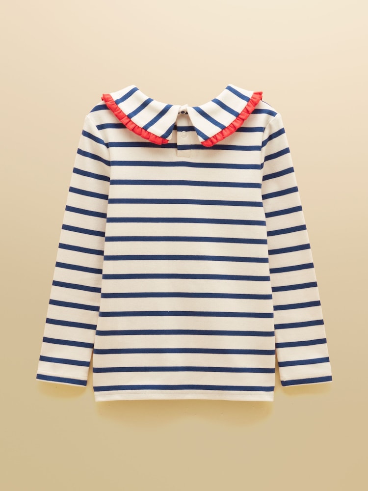 Joules Girls' Sophie Cream & Blue Long Sleeve Ribbed Collared Top - Image 2 of 4 Joules Girls' Sophie Cream & Blue Long Sleeve Ribbed Collared Top - Image 2 of 4