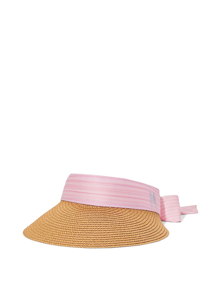 Victoria's Secret Pink Iconic Stripe Straw Scarf Sun Visor - Image 2 of 4 Victoria's Secret Pink Iconic Stripe Straw Scarf Sun Visor - Image 2 of 4